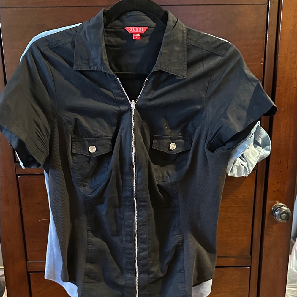 GUESS Men's Black Zip-Up Casual Shirt